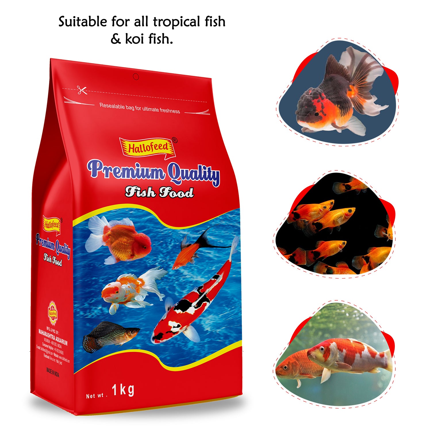 Hallofeed Fish Food For Aquarium -1Kg (Red,Green) Floating Pellet For All Tropical Varieties, Size 1.2 Mm