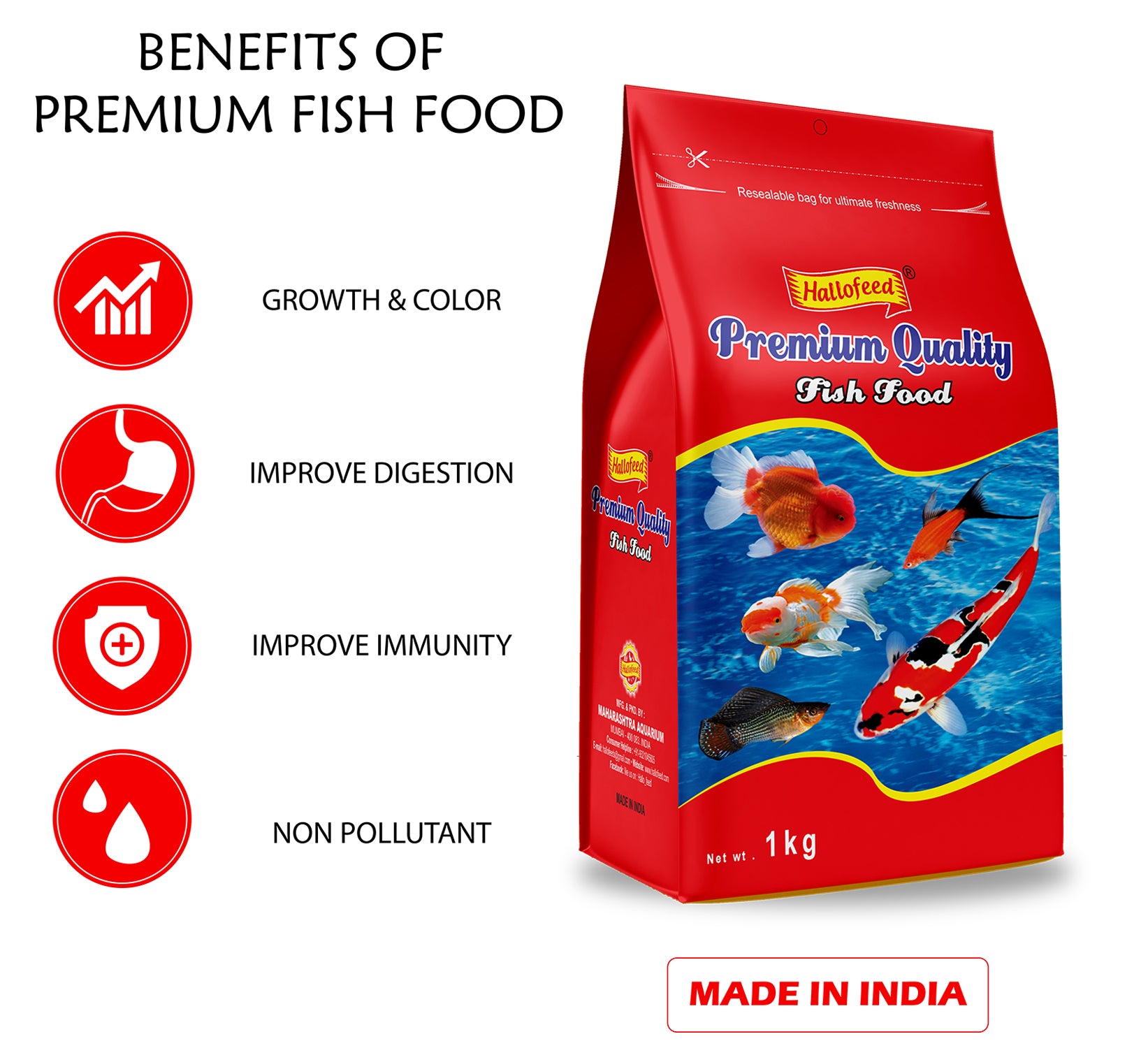 Hallofeed Fish Food For Aquarium -1Kg (Red,Green) Floating Pellet For All Tropical Varieties, Size 1.2 Mm