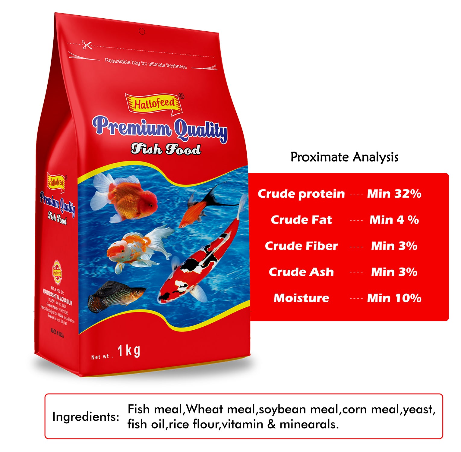 Hallofeed Fish Food For Aquarium -1Kg (Red,Green) Floating Pellet For All Tropical Varieties, Size 1.2 Mm