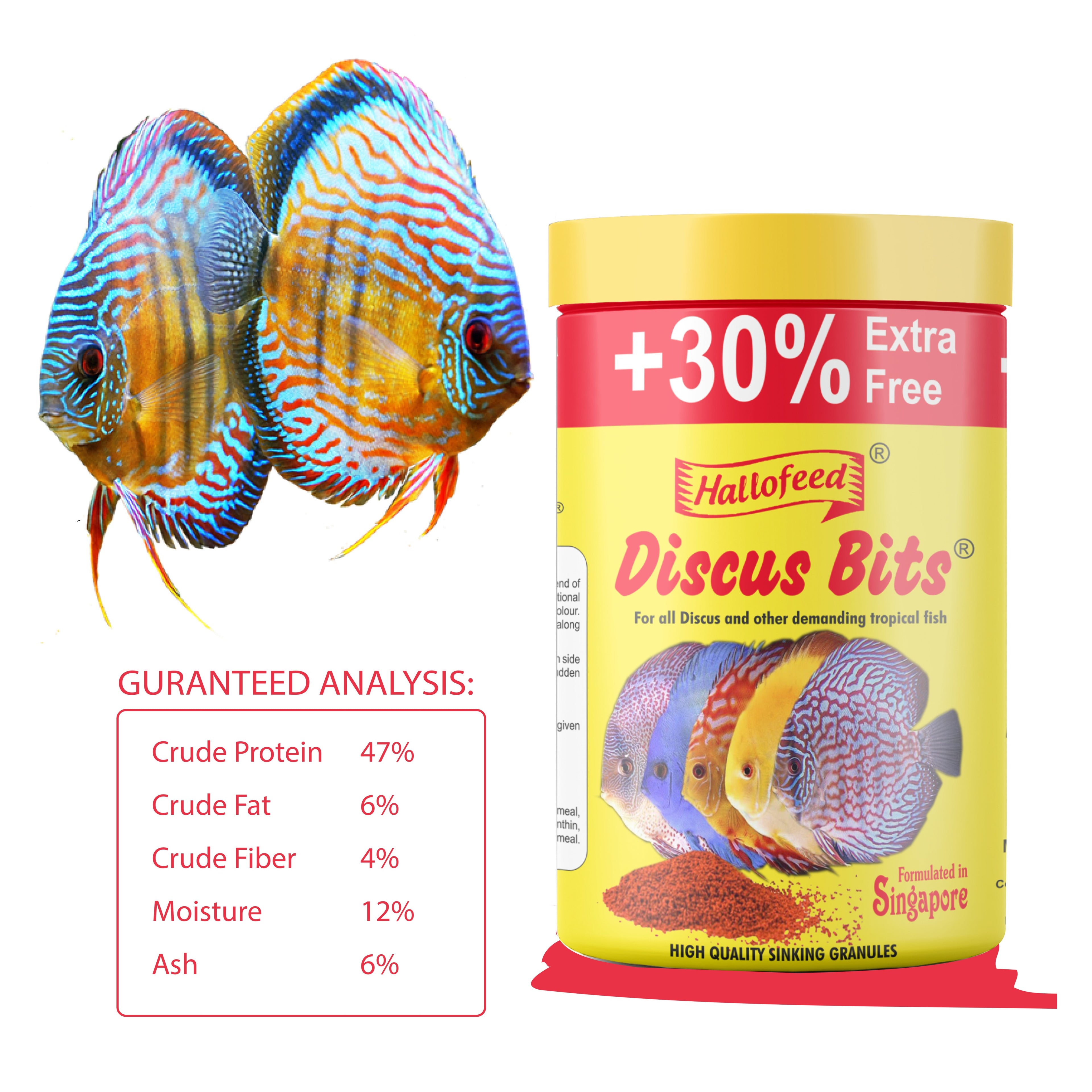 Hallofeed Discus Bits Fish food-390gm (Slow Sinking granules) Suitable for All Discus Fish, Tetra Fishes