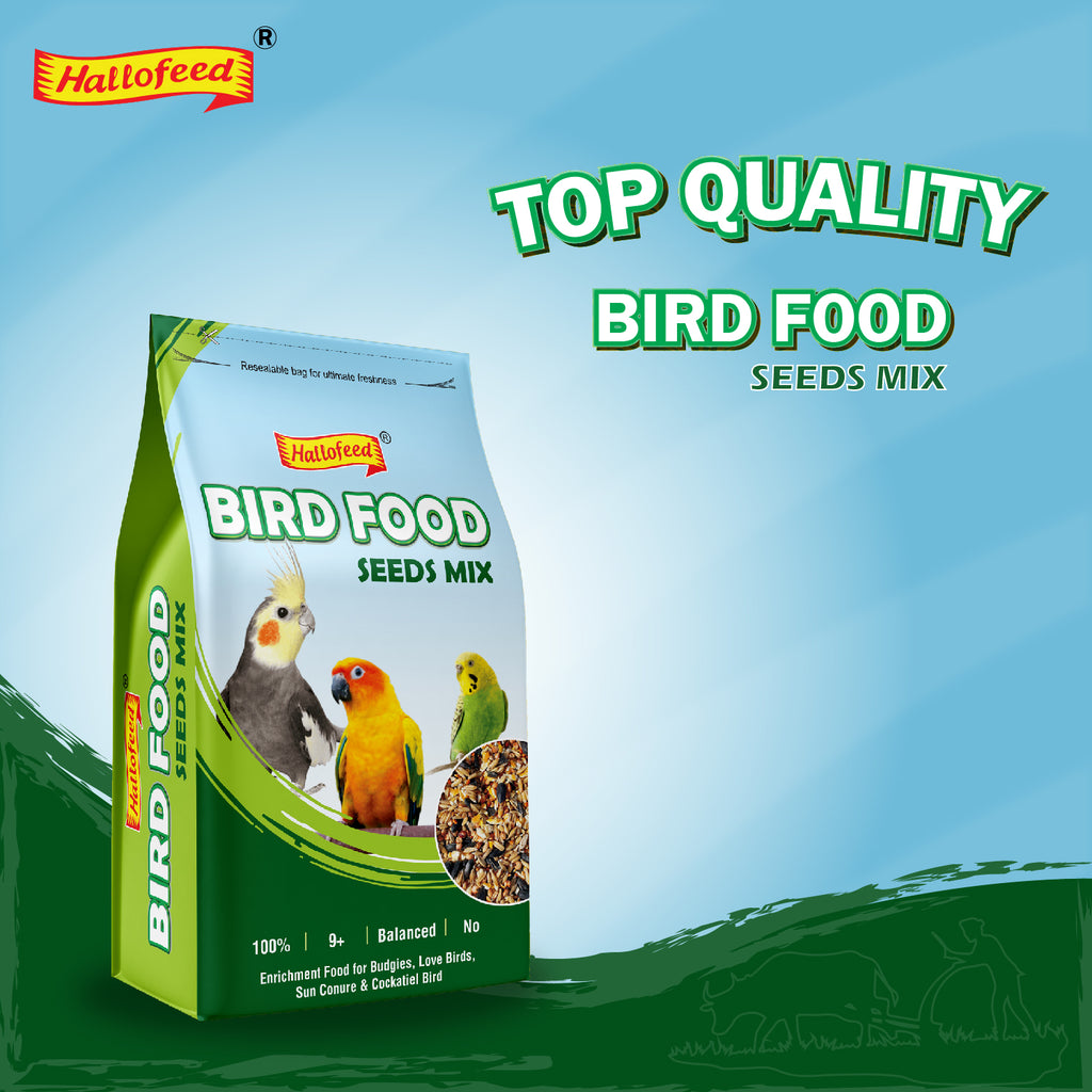 Hallofeed Bird Food (Mix Seeds) | for Budgies, Love Birds, Cockatiel etc. |Seed Blend of 9+ Grains | Net Weight 0.5 Kg