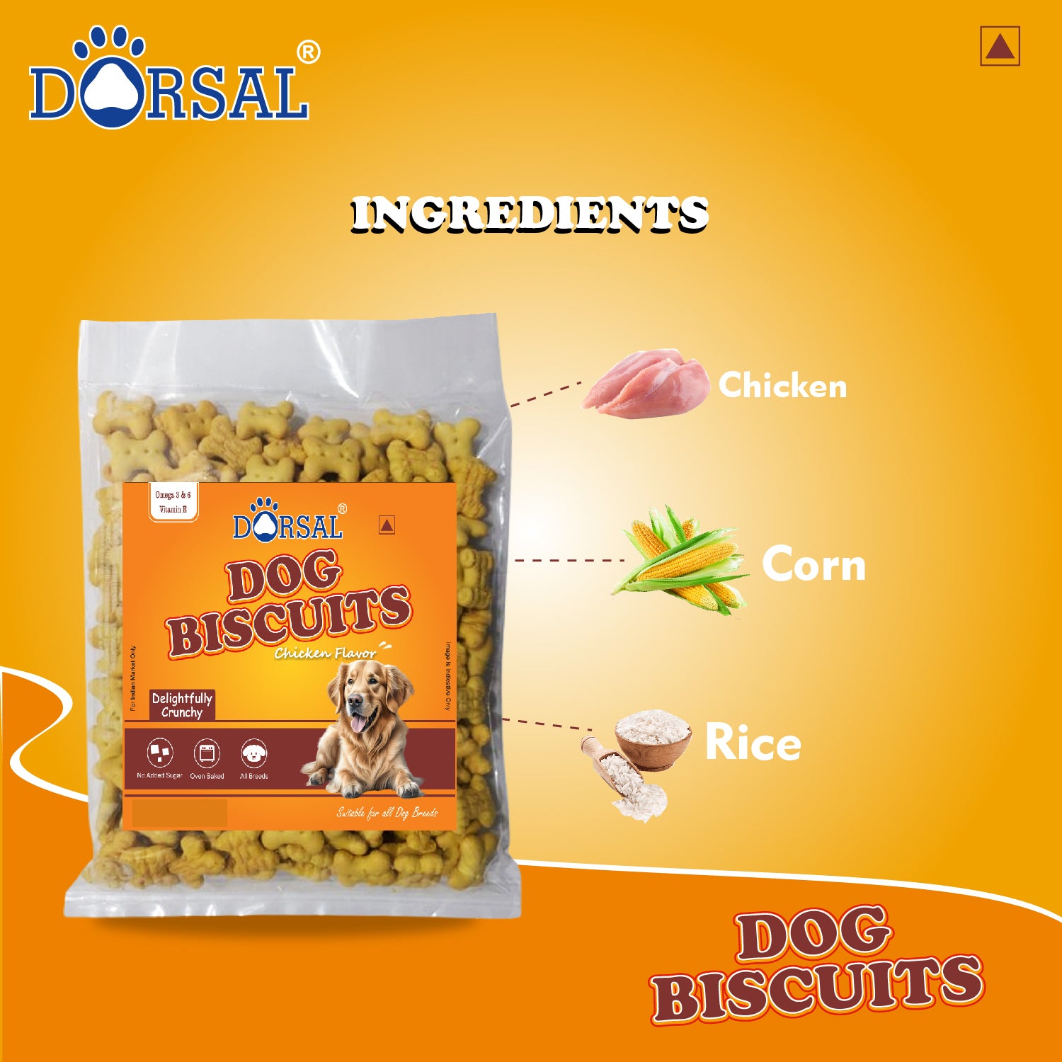 Dorsal Real Dog Biscuits 1 kg Pack, chicken flavor