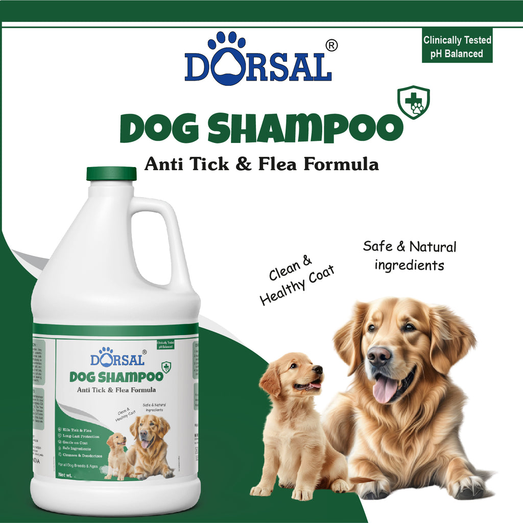 Dorsal Dog Shampoo, 1000ml, Anti Ticks and Fleas, Aloe and Neem Oil, pH Balanced, All Breeds