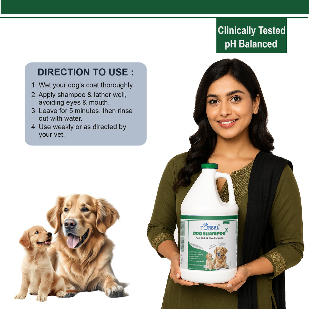 Dorsal Dog Shampoo, 1000ml, Anti Ticks and Fleas, Aloe and Neem Oil, pH Balanced, All Breeds