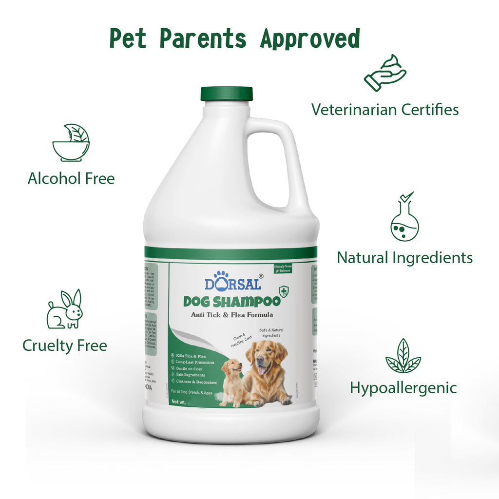 Dorsal Dog Shampoo, 1000ml, Anti Ticks and Fleas, Aloe and Neem Oil, pH Balanced, All Breeds