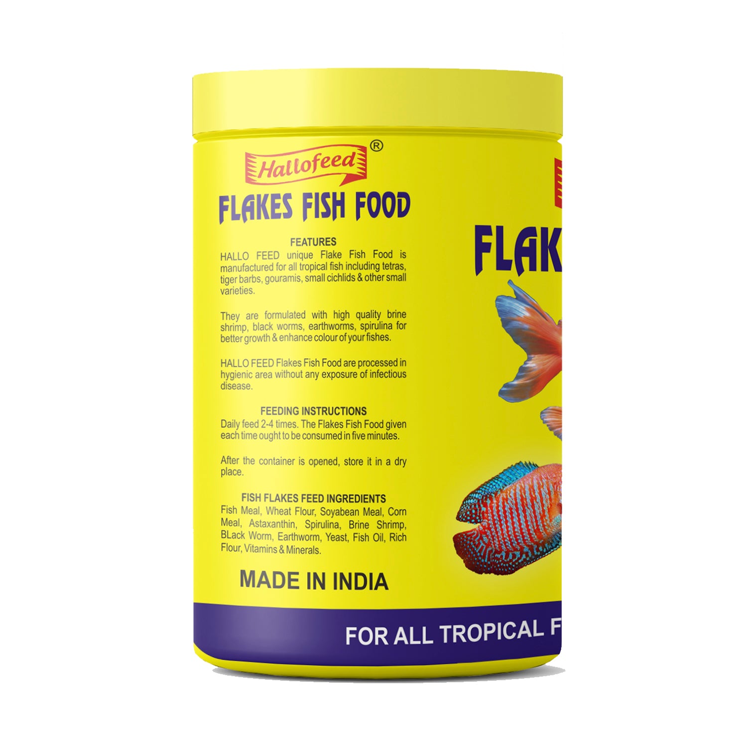 HALLOFEED Premium Tropical Flakes Fish Food for Bettas, Tetras of All Life Stages, 100g