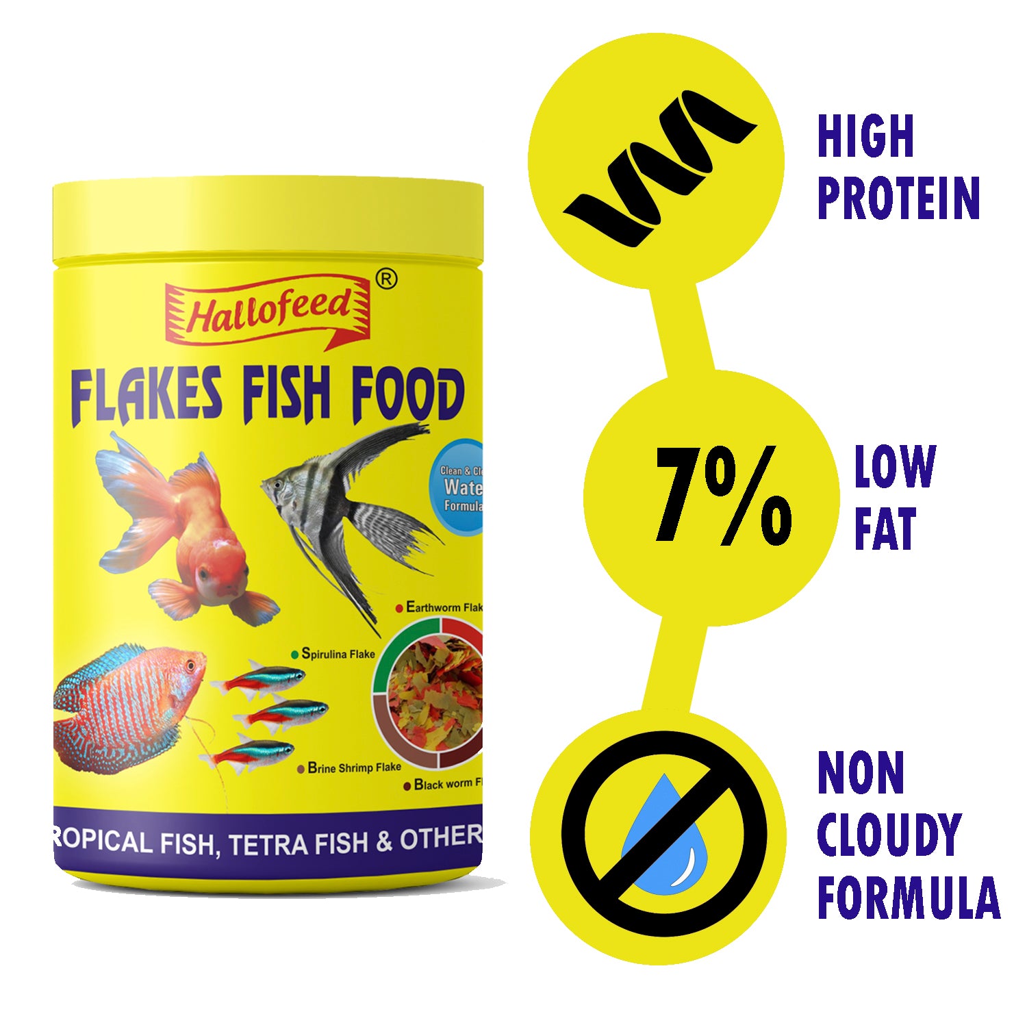 HALLOFEED Premium Tropical Flakes Fish Food for Bettas, Tetras of All Life Stages, 100g