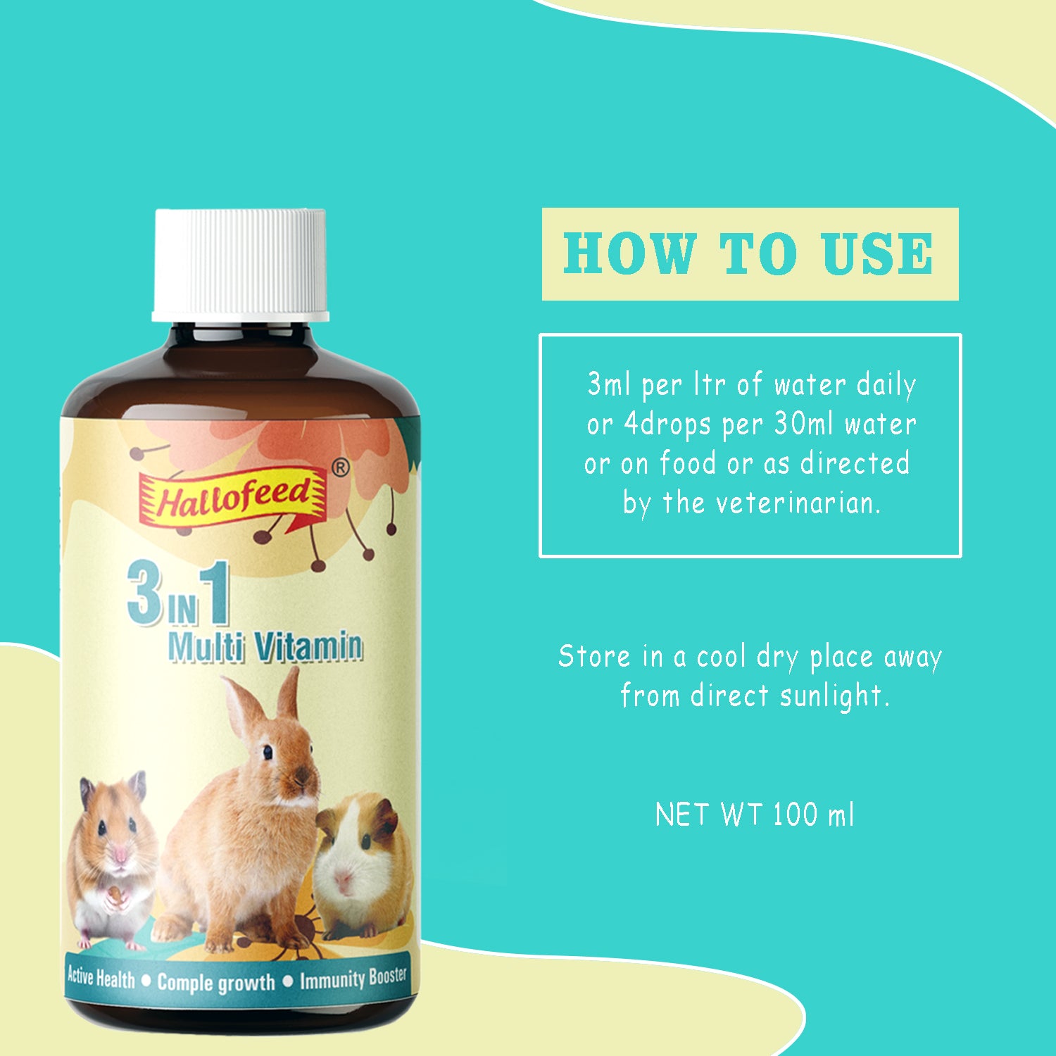 Hallofeed 3 in 1 Multivitamin for rabbits, hamster & guinea pig