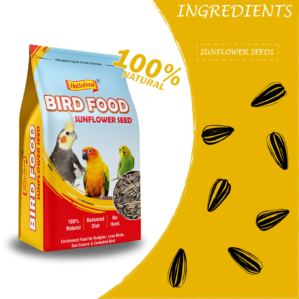 Hallofeed Bird Food for Parrots, 500 Grams, Sunflower Seeds, Samll Parrots, Conures, Lovebirds, Cockatiels, African Grey, Macaws, Cockatoo