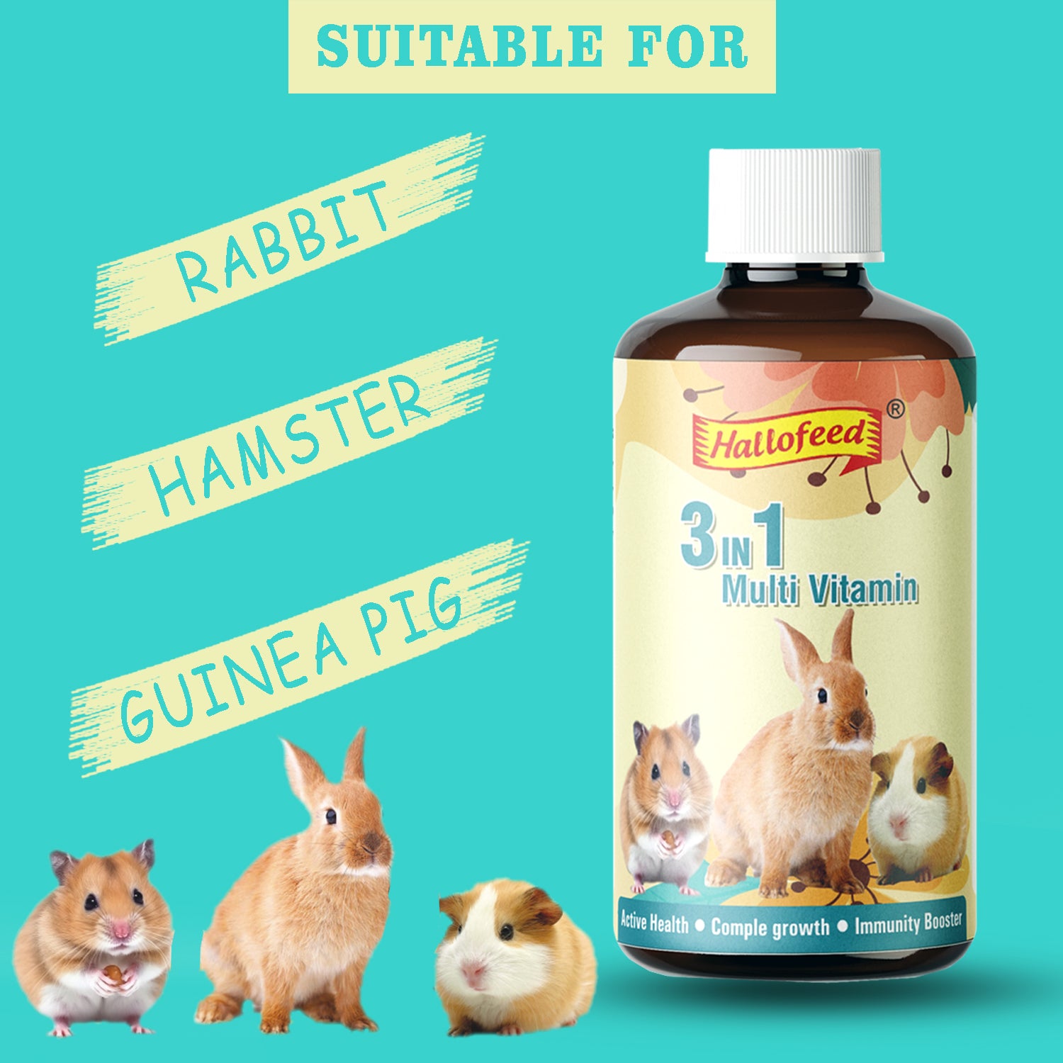 Hallofeed 3 in 1 Multivitamin for rabbits, hamster & guinea pig