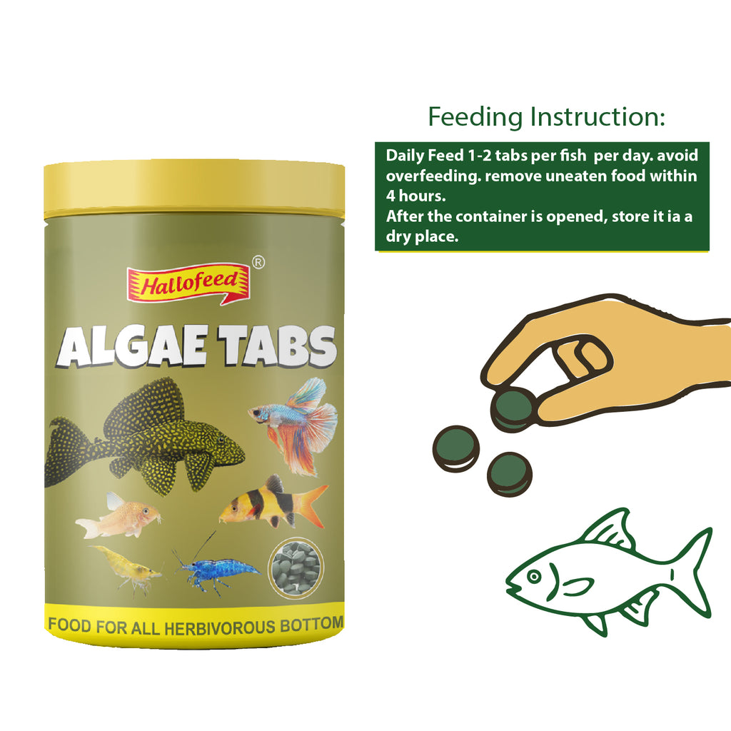 Hallofeed Algae Tablets for Bottom Feeders, 80g, Fish Food for Plecostomus, Cory Catfish, Loaches, Crayfish, Shrimps