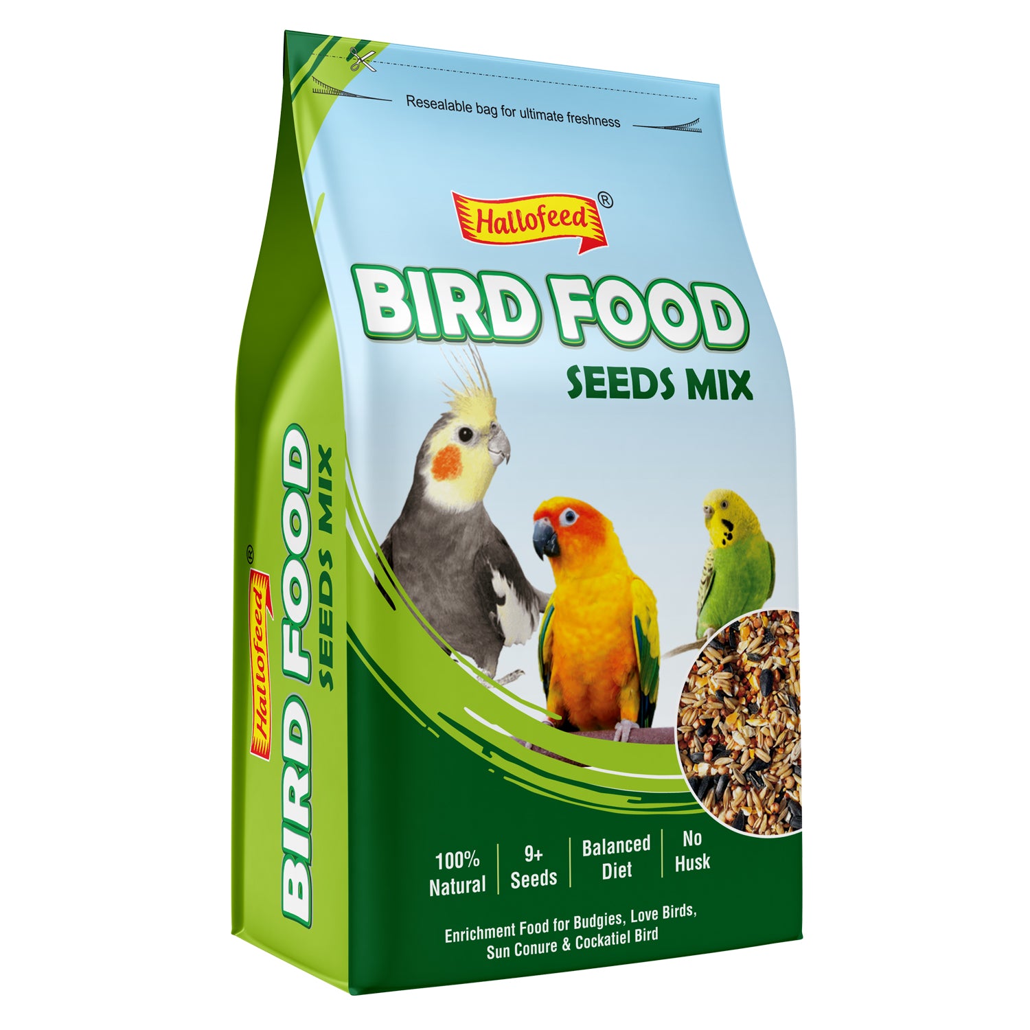Hallofeed Bird Food (Mix Seeds) | for Budgies, Love Birds, Cockatiel etc. |Seed Blend of 9+ Grains | Net Weight 0.5 Kg