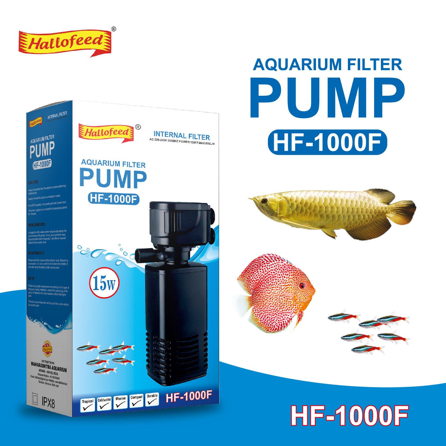 Hallofeed 4 in 1 Aquarium Filter, High Power Oxygen Filtration System, Submersible Fish Tank Filter