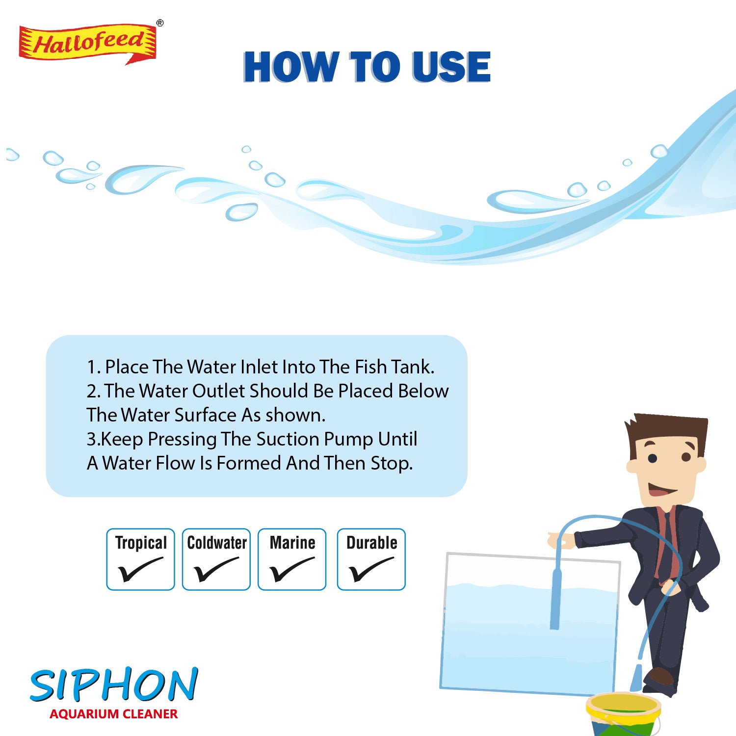 Hallofeed Aquarium Siphon Pump, 1.7 Metre Fish Tank Cleaning Tool, Gravel Cleaner
